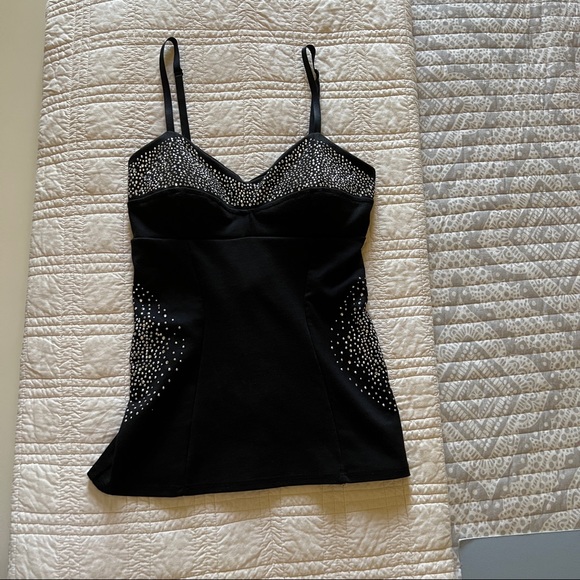 Body Central black tank top full zip rhinestone embellished small - Picture 1 of 9